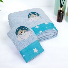 Baby Towels Cloudy Bear 175 Embroidered (Set 2pcs) Sky Blue DimCol SKY BLUE
