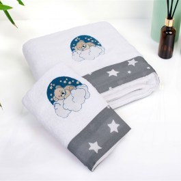 Baby Towels Cloudy Bear 176 Embroidered (Set 2pcs) White-Grey DimCol WHITE-GREY