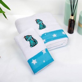 Baby Towels Dinosaur 180 Embroidered (Set 2pcs) White-Sky Blue DimCol WHITE-BLUE