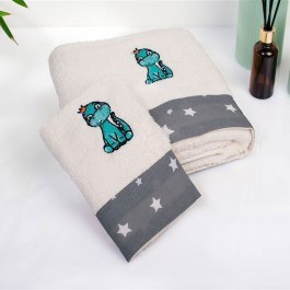 Baby Towels Dinosaur 181 Embroidered (Set 2pcs) Ecru-Grey DimCol ECRU-GREY