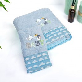 Baby Towels Stork 191 Embroidered (Set 2pcs) Sky Blue DimCol SKY BLUE