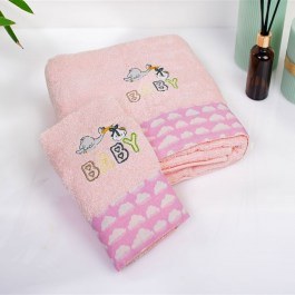 Baby Towels Stork 192 Embroidered (Set 2pcs) Pink DimCol PINK