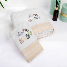 Baby Towels Stork 193 Embroidered (Set 2pcs) White-Yellow DimCol WHITE-YELLOW