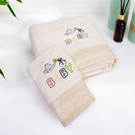 Baby Towels Stork 194 Embroidered (Set 2pcs) Ecru-Yellow DimCol ECRU-YELLOW