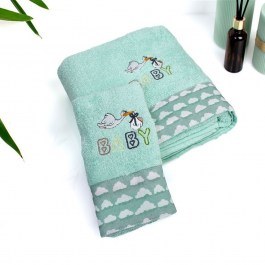 Baby Towels Stork 195 Embroidered (Set 2pcs) Mint DimCol MINT