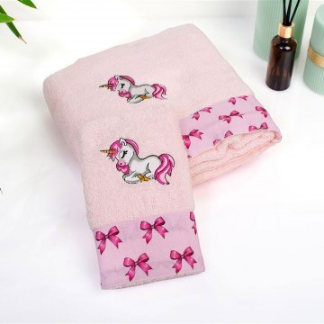 Baby Towels Unicorn 187 Embroidered (Set 2pcs) Pink DimCol