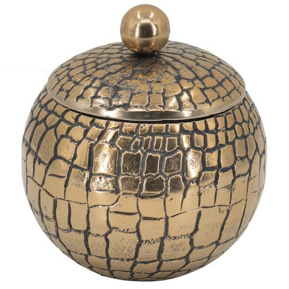 Διακοσμητικό Δοχείο Με Καπάκι Croco LB78223-GOLD 15x15x17cm Black-Gold Artekko
