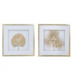 Κάδρο Με Φύλλα Botanicial (Σετ 2Τμχ) 83433-SA 56x3x56cm Gold-White Artekko