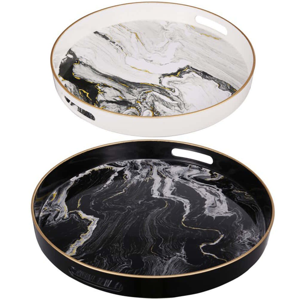 Διακοσμητικός Δίσκος Tray (Σετ 2Τμχ) 43305 35x35x4cm White-Black Artekko