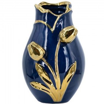 Vase Glazed C8878 19x19x28,5cm Blue-Gold Artekko