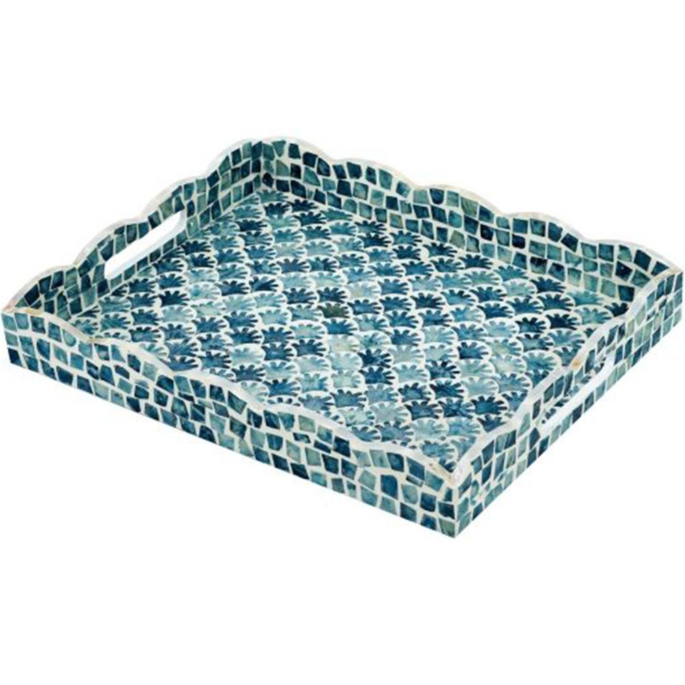 Διακοσμητικός Δίσκος Capiz D5600 40x32,5x5cm White-Blue Artekko