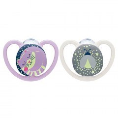 Πιπίλες Σιλικόνης Space Night Girl 10730580 (Σετ 2τμχ) 0-6 Μηνών Με Θήκη Purple-Grey Nuk