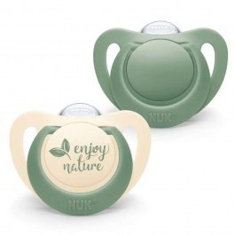 Πιπίλες Ορθοδοντικές Σιλικόνης Nature 10730762 (Σετ 2τμχ) 0-6 Μηνών Με Θήκη Green Nuk GREEN