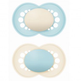 Πιπίλες Ορθοδοντικές Start Unprinted Μatt Unisex 278SUc (Σετ 2τμχ) Με Θηλή Σιλικόνης Skin Soft Σε Κουτί Μεταφοράς Και Αποστείρωσης 16 Μηνών Beige-Blue Mam BEIGE-BLUE