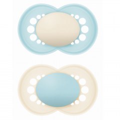 Πιπίλες Ορθοδοντικές Start Unprinted Μatt Unisex 278SUc (Σετ 2τμχ) Με Θηλή Σιλικόνης Skin Soft Σε Κουτί Μεταφοράς Και Αποστείρωσης 16 Μηνών Beige-Blue Mam