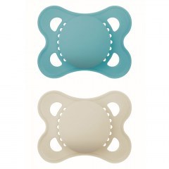 Pacifiers Original Unprinted Matt Boy 118SBc (Set 2pcs) With Silicone Nipple Skin Soft 2-6 Month Beige-Blue Mam