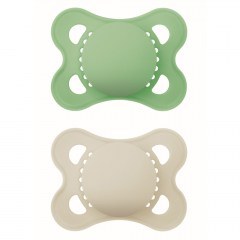 Πιπίλες Original Unprinted Matt Unisex 118SUc (Σετ 2τμχ) Με Θηλή Σιλικόνης Skin Soft 2-6 Μηνών Beige-Green Mam