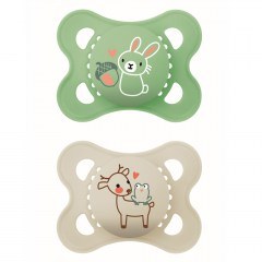 Πιπίλες Original Unisex 100SUc (Σετ 2τμχ) Με Θηλή Σιλικόνης Skin Soft 2-6 Μηνών Beige-Green Mam