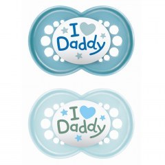 Πιπίλες Ορθοδοντικές Original I love Daddy - Boy 1 265SB1c (Σετ 2τμχ) Σε Κουτί Μεταφοράς Και Αποστέιρωσης Με Θηλή Σιλικόνης Skin Soft 16+ Μηνών Blue Mam