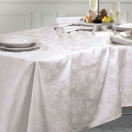 Tablecloth Satin Jacquard Jasmine White Rythmos WHITE
