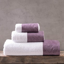 Πετσέτες Charisma Σε Κουτί (Σετ 3τμχ) White-Purple Ρυθμός WHITE-PURPLE
