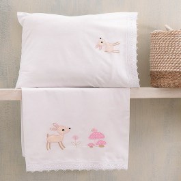 Σεντόνια Βρεφικά (Σετ 3τμχ) Με Κέντημα Floppy Pink Ρυθμός PINK