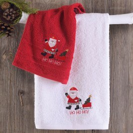 Πετσέτες Χριστουγεννιάτικες Άγιος Βασίλης (1) Terry Σε Κουτί Δώρου (Σετ 2τμχ) Red-White Ρυθμός RED-WHITE