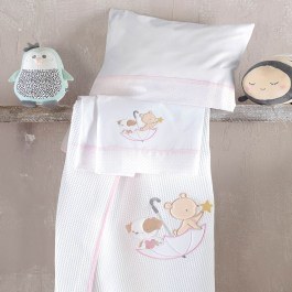 Baby Bedsheets With Embroidery Flannel Umbrella Flight (Set 3pcs) Pink Rythmos PINK