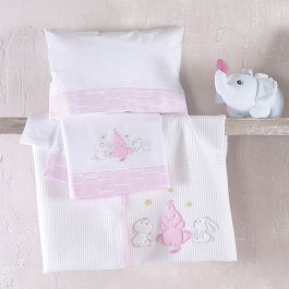 Baby Bedsheets With Embroidery Flannel Elephant Friends (Set 3pcs) Pink Rythmos PINK