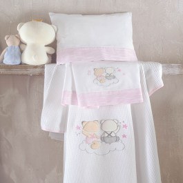 Baby Bedsheets With Embroidery Flannel Bye Bye (Set 3pcs) Pink Rythmos PINK