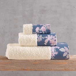 Towels Springtime In Box (Set 3pcs) Ecru-Dark Blue Rythmos BLUE-ECRU