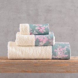 Towels Springtime (Set 3pcs) Ecru-Green Rythmos GREEN-ECRU