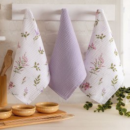 Πετσέτες Κουζίνας Flower Σε Κουτί (Σετ 3τμχ) Purple Ρυθμός PURPLE