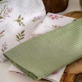 Πετσέτες Κουζίνας Flower Σε Κουτί (Σετ 3τμχ) Green Ρυθμός GREEN