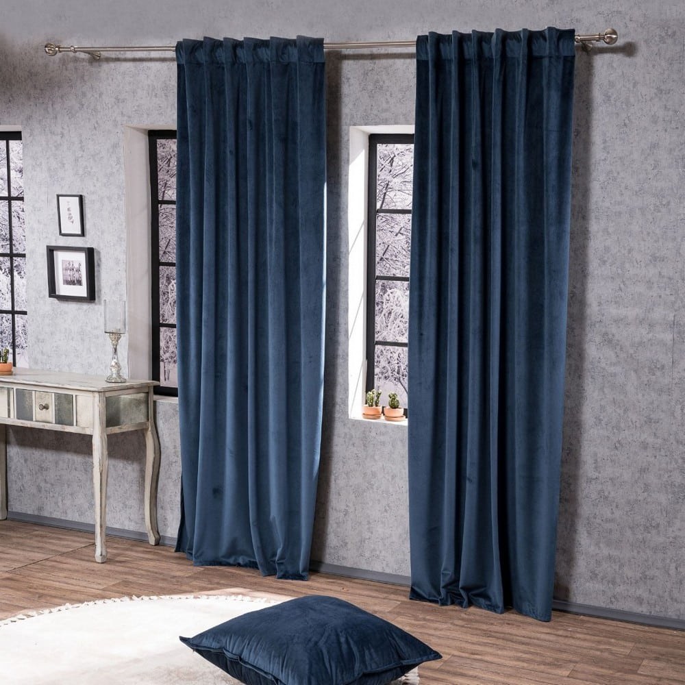 Κουρτίνα Velvet Με Τρέσα 04 Dark Blue 140x260cm Teoran