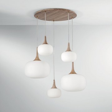 Pendant Light I-Jaipur-S5-BCO 2xE27+3xE14 200x70cm White-Natural Luce Ambiente Design