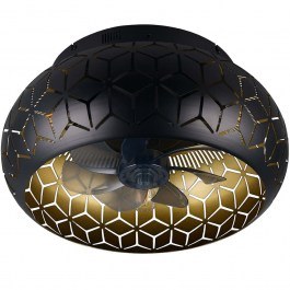 Ανεμιστήρας Οροφής Bidar R61574080 Με Φως Και Τηλεχειριστήριο Φ50x22cm 3xE27 15W Black-Gold RL Lighting BLACK-GOLD