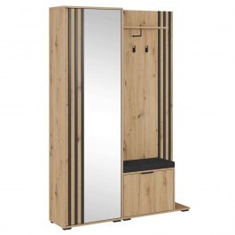 Entrance Furniture With Mirror & Cushion Nelly P_NLw_me_art 131x192x40cm Black-Natural NATURAL