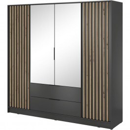 Four-Door Wardrobe Nelly 24_4Dm_grf With Mirror 206x51x200cm Graphite GRAPHITE