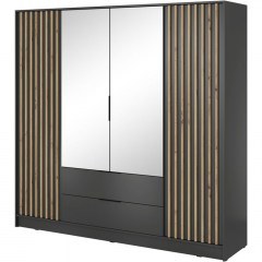 Four-Door Wardrobe Nelly 24_4Dm_grf With Mirror 206x51x200cm Graphite