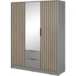 Three-Door Wardrobe Nelly 24_3Dm_Sz With Mirror 155x200x51cm Grey-Natural GREY