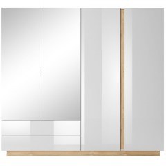 Ντουλάπα Τετράφυλλη Arco Με Καθρέπτη & Συρτάρια 220x54x202cm White High Gloss