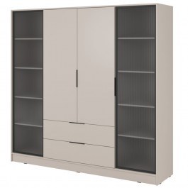 Ντουλάπα Τετράφυλλη Kelly Flutes RD Με Ημιδιάφανο Τζάμι 206x51x200cm White Champagne BEIGE