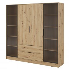 Ντουλάπα Τετράφυλλη Kelly Flutes RD Με Ημιδιάφανο Τζάμι 206x51x200cm Natural Artisan