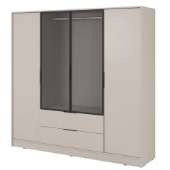 Ντουλάπα Τετράφυλλη Kelly Flutes RM Με Ημιδιάφανο Τζάμι 206x51x200cm White Champagne