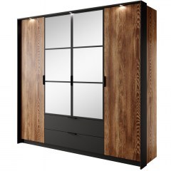Four-Door Wardrobe Milton With Mirrors 223x59x210cm Walnut-Anthracite