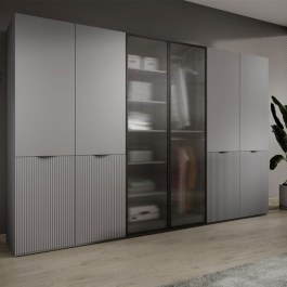 Six-Door Wardrobe Sandbox Flutes 303x51x200cm Grey GREY