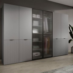 Six-Door Wardrobe Sandbox Flutes 303x51x200cm Grey