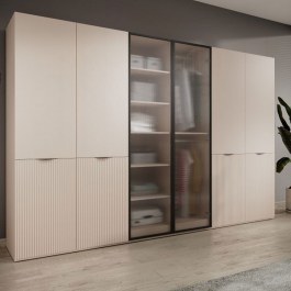 Six-Door Wardrobe Sandbox Flutes 303x51x200cm Beige BEIGE