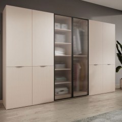 Six-Door Wardrobe Sandbox Flutes 303x51x200cm Beige